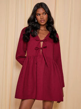 COSMINA Ladies' Solid Color Lapel Long Sleeve Tie Front Mini Dress